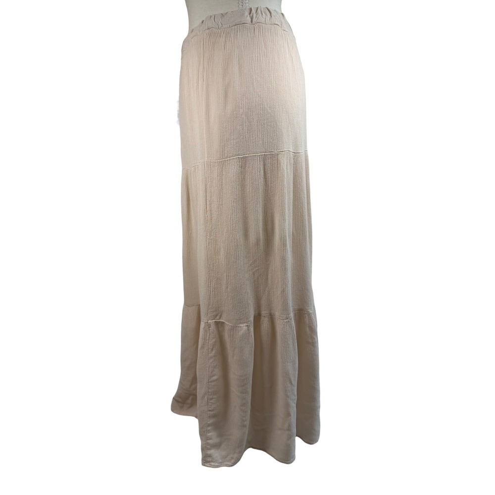 Haute Monde Tiered Maxi Skirt Womens L Cream Gauze Rayon Boho Flowy Lined Resort - Picture 4 of 16